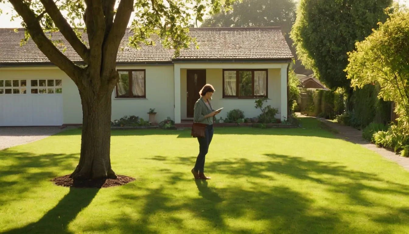 Homeowner taking photos of a leaning tree from a safe distance